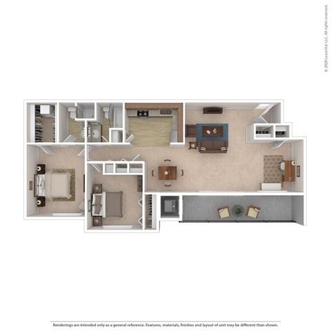 Floor plan for 2 beds, 2 baths, 1165 sqft